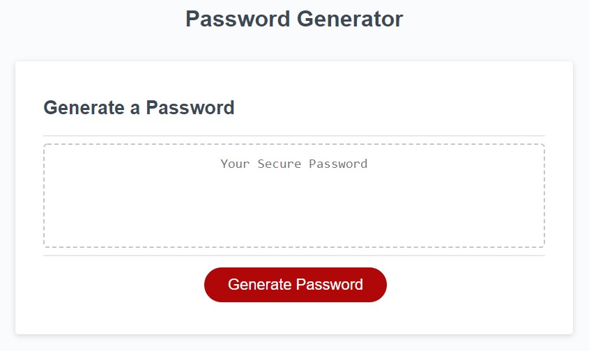Screenshot of the password generator application